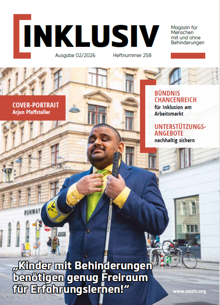 Cover der ÖZIV Inklusiv mit Arjun Pfaffstaller