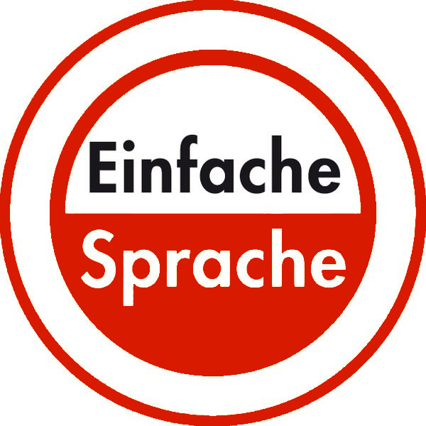 Logo mit einem Roten Kreis. Im inneren Kreis steht geschrieben Einfache Sparche